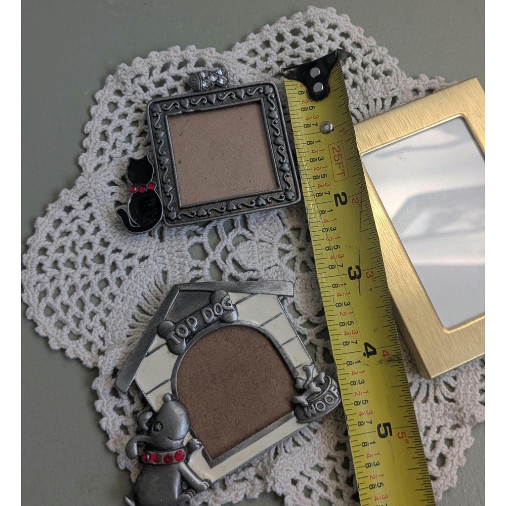 Vintage Mini Magnetic Picture Frames Set of 3 | Cat Dog Photo Frames - Picture 7 of 8